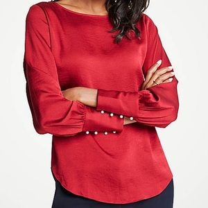 Petite Pearlized Cuff Boatneck Blouse